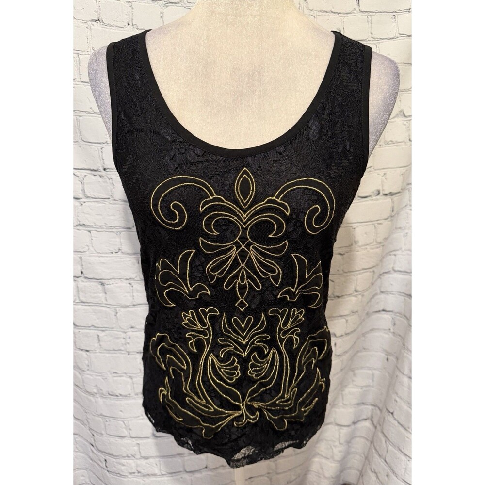 Black Lace Tank Top with gold embroidery from Ann Taylor Size Small